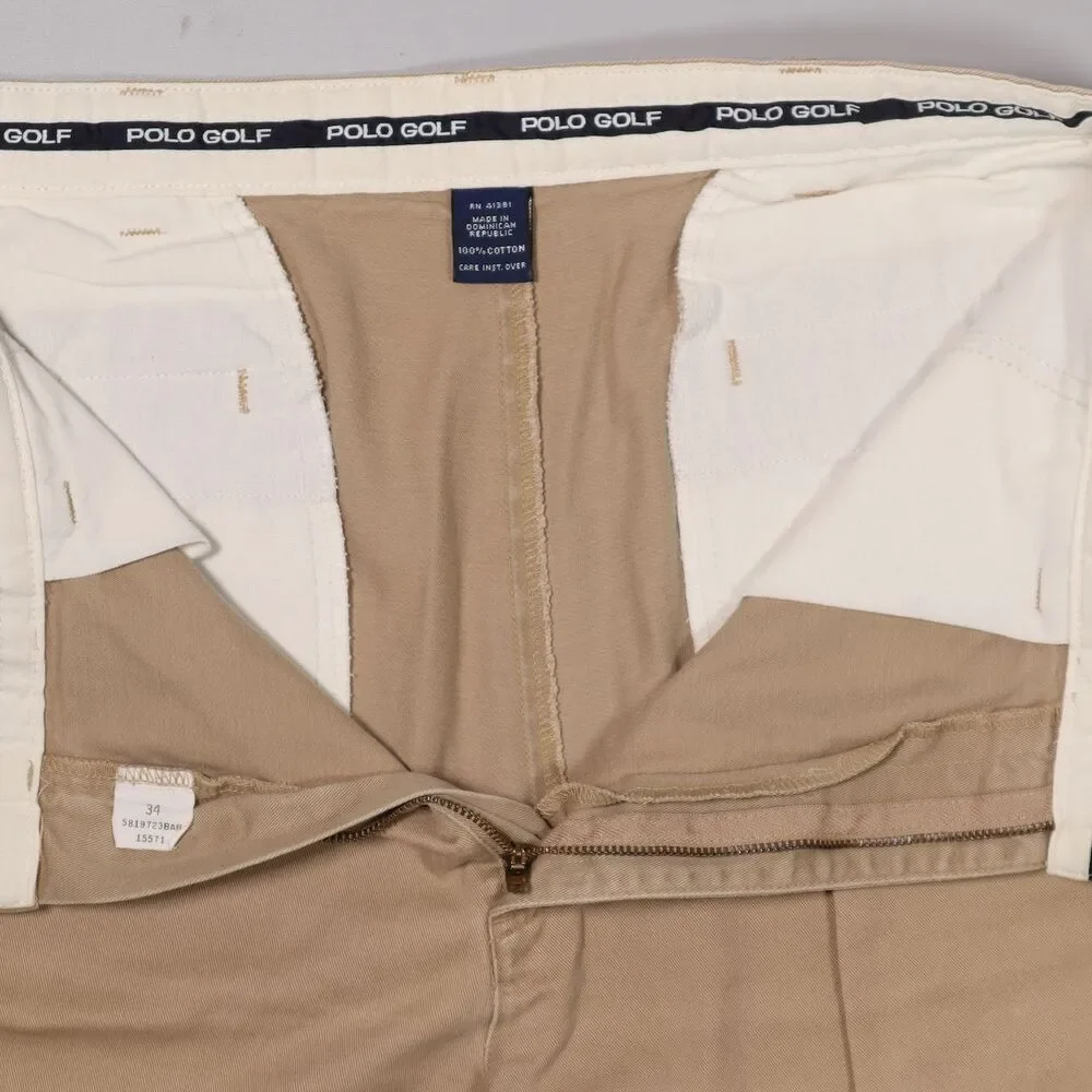 VTG Polo Ralph Lauren Classic Golf Shorts Pleated Beige Cotton Mens 34 x 8